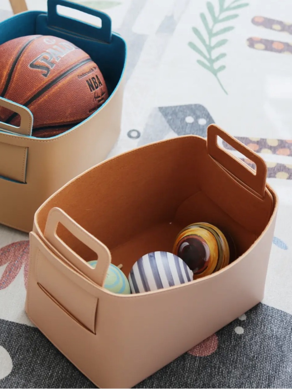 NWT Vegan Leather and Felt Storage
Basket, Large, in Color Blush